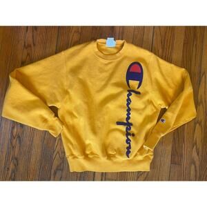 VTG Y2K 00s Champion Reverse Weave Sweatshirt Mens Small Yellow BIG Spell Out
